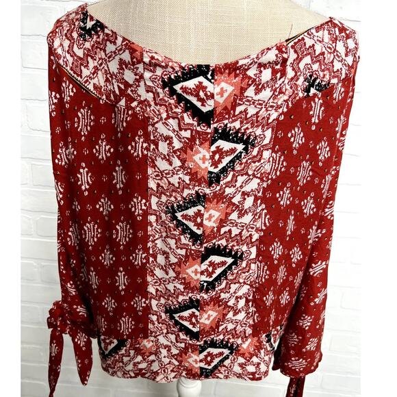 Storia Tribal Pattern Oversized Loose Fit Crop Style Top Tie Sleeves- sz s/m - Picture 2 of 5